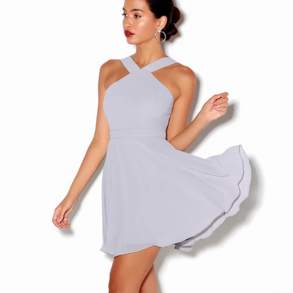 Lulus Forevermore Grey Skater Dress Size Large